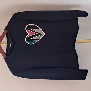 Maje Metallic Embroidered Logo M Black Cropped Sweatshirt